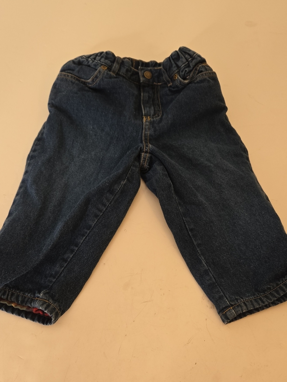 L.L. Bean Infant Dark Blue Flannel Lined Denim Pull-On Jeans 12-18 Months